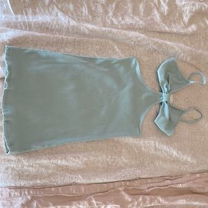 Ribbed sea-foam cut out green dress